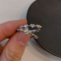 Honey Moon Crystal Heart and Butterfly 925 Sterling Silver Adjustable Ring