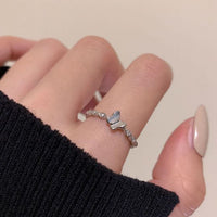 Honey Moon Crystal Heart and Butterfly 925 Sterling Silver Adjustable Ring