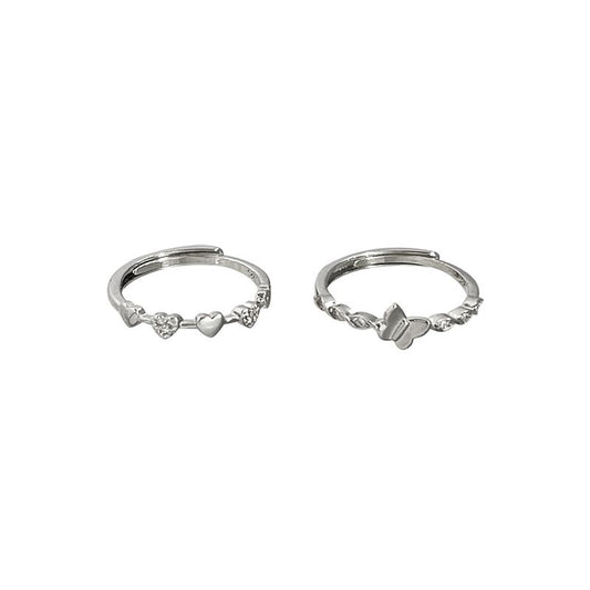 Honey Moon CZ Heart and Butterfly 925 Sterling Silver Adjustable Ring