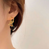 Black Agate Heart Knot Dangling Earrings