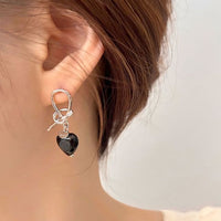 Black Agate Heart Knot Dangling Earrings
