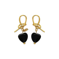 Black Agate Heart Knot Dangling Earrings