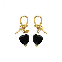 Black Agate Heart Knot Dangling Earrings
