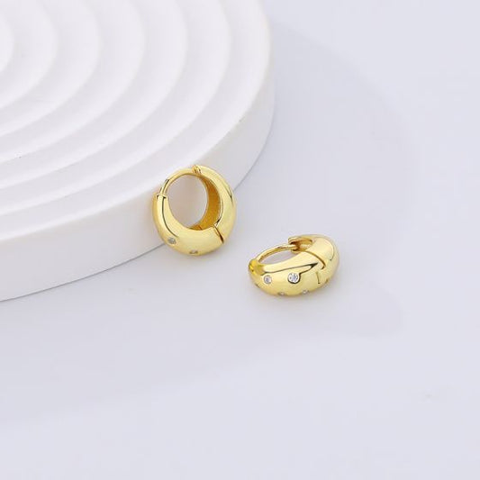 Doughnut CZ Hoop Earrings, 18K Yellow Gold Plated Sterling Silver
