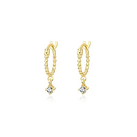 Round Crystal 925 Sterling Silver Hoop Earrings
