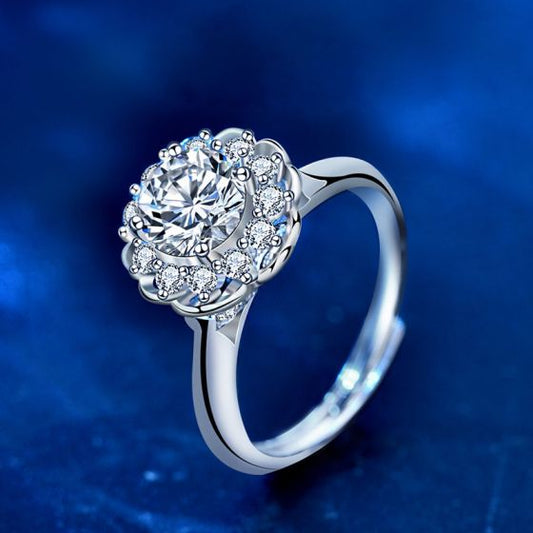 Round Moissanite CZ Flower Adjustable Ring