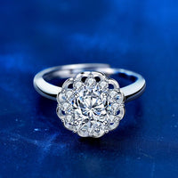 Round Moissanite Crystal Flower Adjustable Ring
