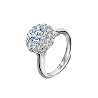 Round Moissanite Crystal Flower Adjustable Ring