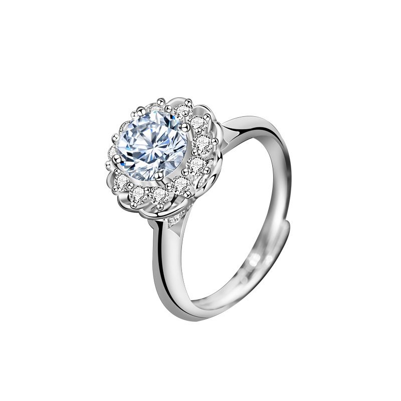 Round Moissanite Crystal Flower Adjustable Ring