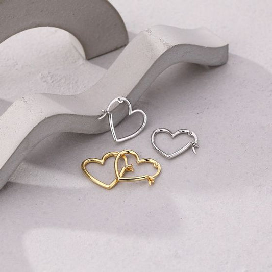 Classic Hollow Heart 925 Sterling Silver Hoop Earrings