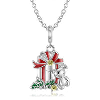 Christmas Bear and Gift Box Cubic Zirconia Pendant Necklace