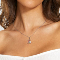 Christmas Bear and Gift Box Cubic Zirconia Pendant Necklace