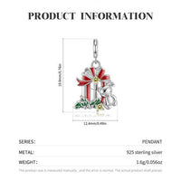 Christmas Bear and Gift Box Cubic Zirconia Pendant Necklace