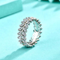 Ear of Wheat Crystal Leaf Adjustable 925 Sterling Silver Ring