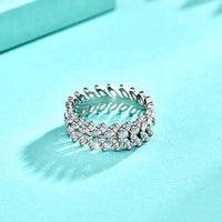 Ear of Wheat Crystal Leaf Adjustable 925 Sterling Silver Ring