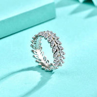 Ear of Wheat Crystal Leaf Adjustable 925 Sterling Silver Ring