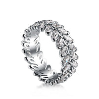 Ear of Wheat Crystal Leaf Adjustable 925 Sterling Silver Ring