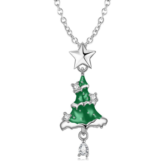 Festive Christmas Tree Enamel Pendant, S925 Sterling Silver