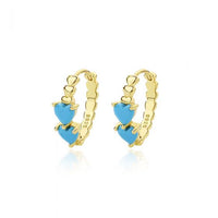 Honey Moon Created Turquoise Heart Sterling Silver Leverback Hoop Earrings