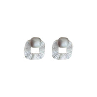 Holiday Geometry White Square Stud Earrings