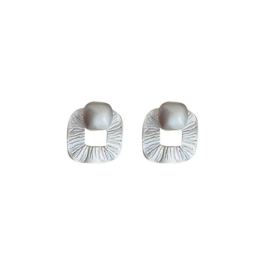 Holiday Geometry White Square Stud Earrings