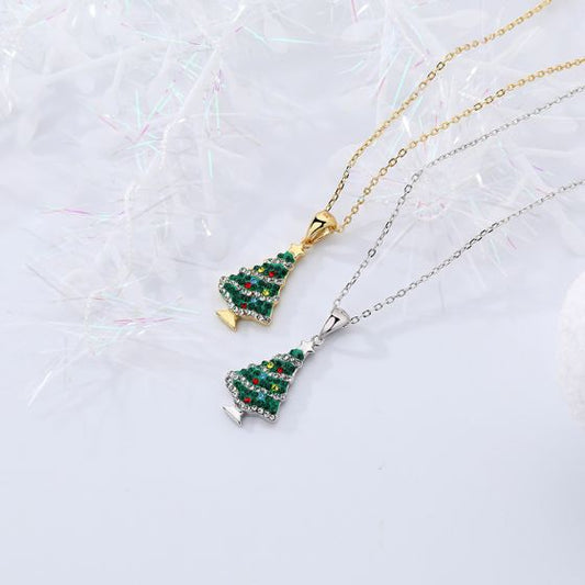 Green CZ Christmas Tree Necklace