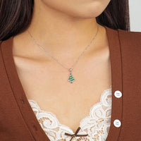 Green Crystal Christmas Tree Necklace
