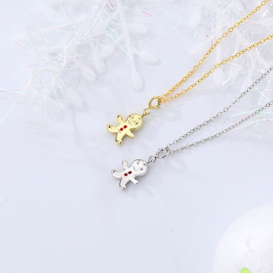 Gingerbread Man Pendant Necklace, 925 Sterling Silver