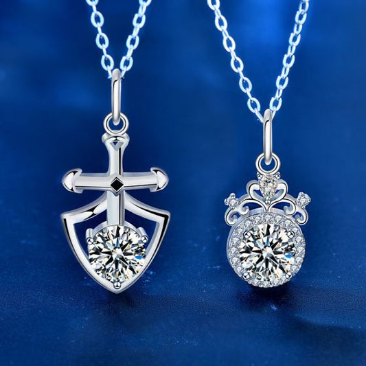 Promise Moissanite Shield and Crown Necklace