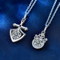 Promise Moissanite Shield and Crown Necklace