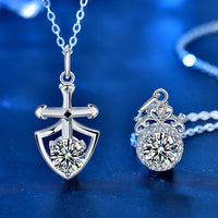Promise Moissanite Shield and Crown Necklace