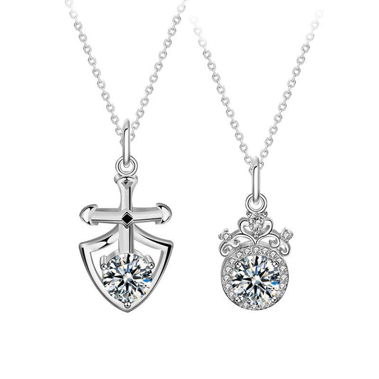 Promise Moissanite Shield and Crown Necklace