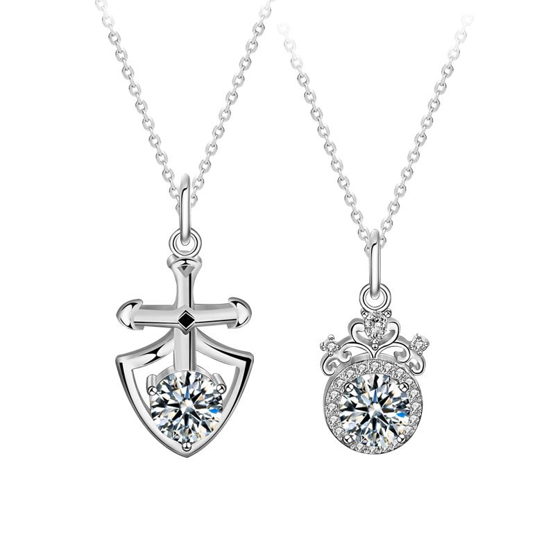 Promise Moissanite Shield and Crown Necklace
