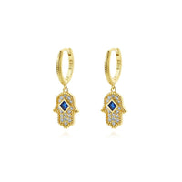 Hamsa Hand Cubic Zirconia Hoop Earrings, 18K Gold-Plated Sterling Silver