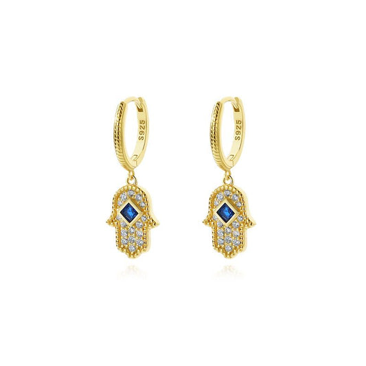 Hamsa Hand Cubic Zirconia Hoop Earrings, 18K Gold-Plated Sterling Silver