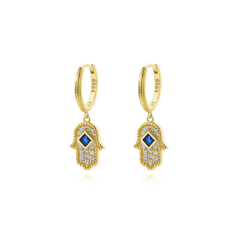 Hamsa Hand Cubic Zirconia Hoop Earrings, 18K Gold-Plated Sterling Silver