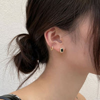 Black Crystal Baguette Geometry Sterling Silver Stud Earrings