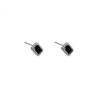 Black Crystal Baguette Geometry Sterling Silver Stud Earrings