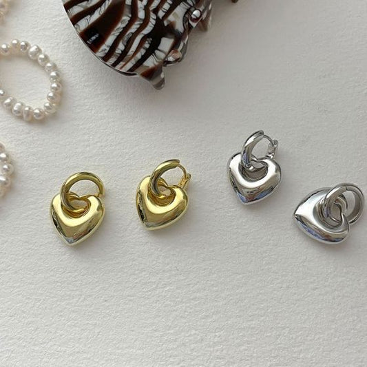Anniversary Heart 925 Sterling Silver Hoop Earrings