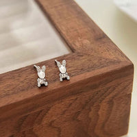 Bunny Rabbit Crystal Sterling Silver Stud Earrings