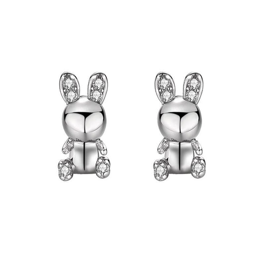 Bunny Rabbit CZ Sterling Silver Stud Earrings