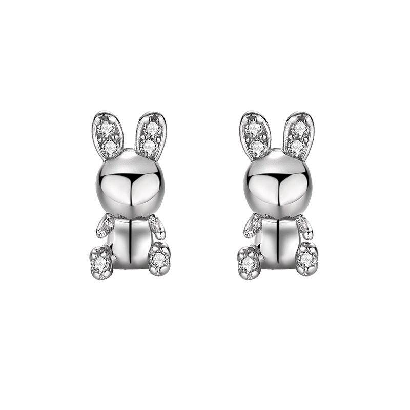 Bunny Rabbit Crystal Sterling Silver Stud Earrings