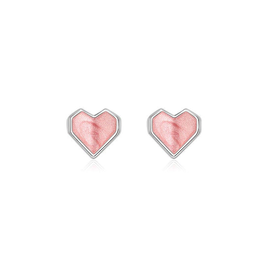 Shining Heart 925 Sterling Silver Stud Earrings