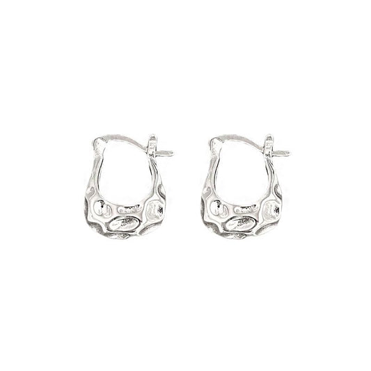 Irregular Lava Bag Hoop Earrings, 925 Sterling Silver