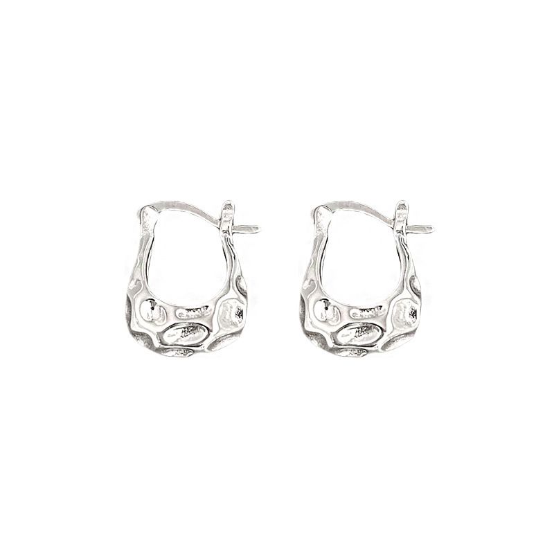 Irregular Lava Bag Hoop Earrings, 925 Sterling Silver
