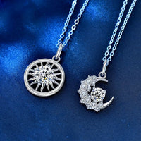 Moissanite Crescent Moon and Sun Necklace, 925 Sterling Silver