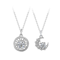 Moissanite Crescent Moon and Sun Necklace, 925 Sterling Silver