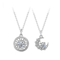 Moissanite Crescent Moon and Sun Necklace, 925 Sterling Silver