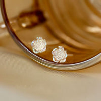 White Rose Flower 925 Sterling Silver Stud Earrings