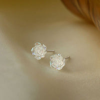 White Rose Flower 925 Sterling Silver Stud Earrings